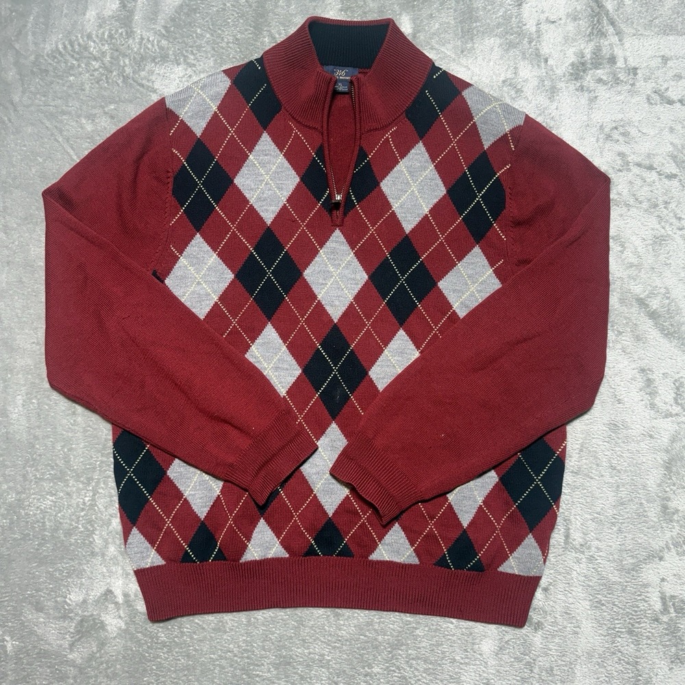 Brooks Brothers Extra Fine Merino Wool Argyle Sweater Men's XL 1/4 Zip Pullover